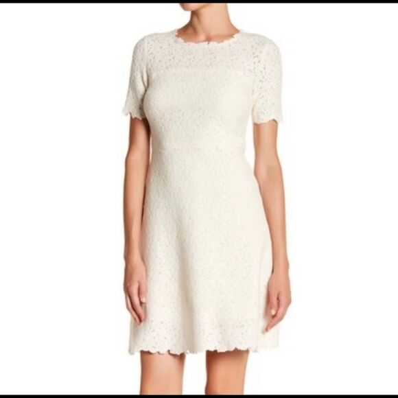 Elie Tahari Elegant White Floral Lace Short Sleeve Shift‎ Dress New 14 - Picture 1 of 6